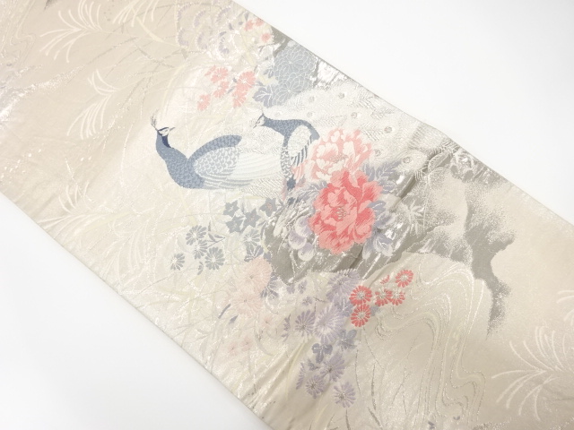 JAPANESE KIMONO / ANTIQUE FUKURO OBI / SILK / WOVEN PEACOCK